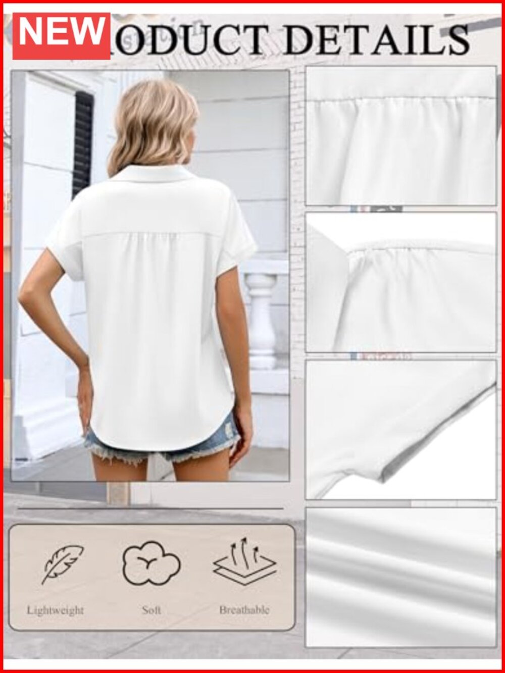Women's Short Sleeve Button Down Blouse Casual Business Top - Picture 3 of 6